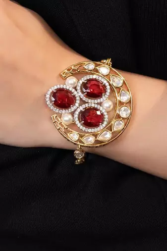 Gold plated kundan red stones bracelet