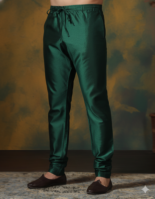 Dark green plain dupion silk churidar for festive, reception, weddings 2