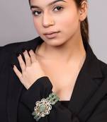 Gold plated kundan green stones bracelet