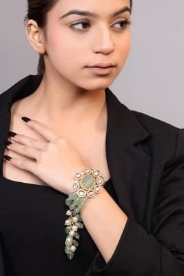 Gold plated kundan green stones bracelet 3