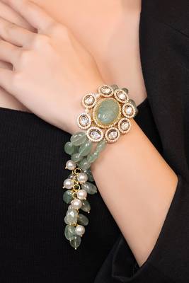 Gold plated kundan green stones bracelet 4