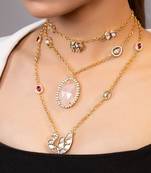 Gold plated kundan pink stones layered necklace