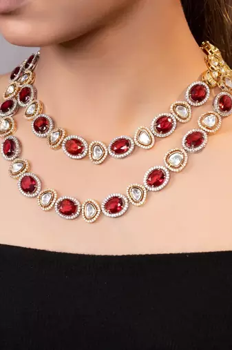 Gold plated kundan red stones necklace
