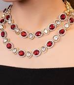 Gold plated kundan red stones necklace