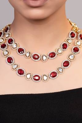 Gold plated kundan red stones necklace 2
