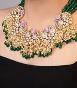 Gold plated kundan green stones necklace