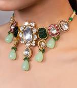 Gold plated kundan multicolor stones choker necklace