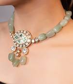 Gold plated kundan green stones necklace