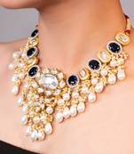 Gold plated kundan blue stones necklace