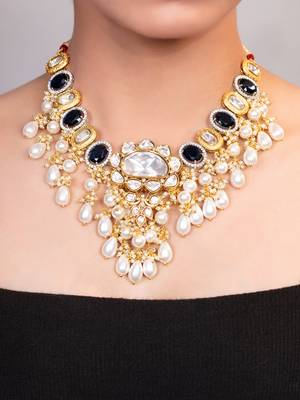 Gold plated kundan blue stones necklace 2