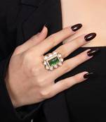 Gold plated kundan green stones ring
