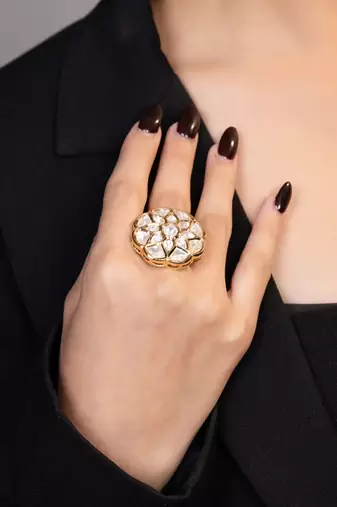 Gold plated kundan ring