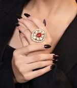 Gold plated kundan red stones ring