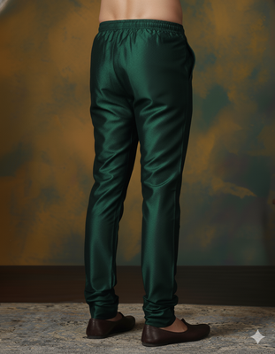 Dark green plain dupion silk churidar for festive, reception, weddings 4