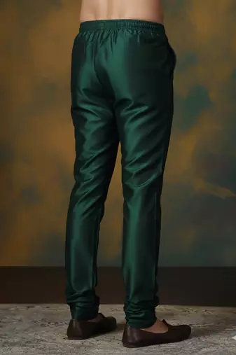Dark green plain dupion silk churidar for festive, reception, weddings