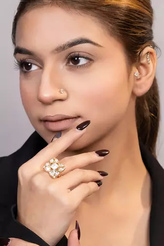 Gold plated kundan ring