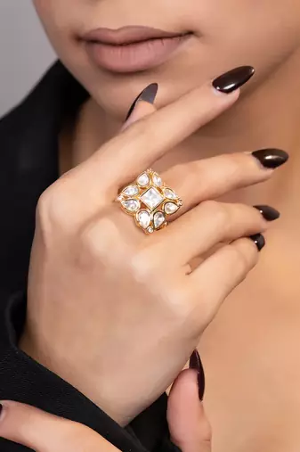 Gold plated kundan ring