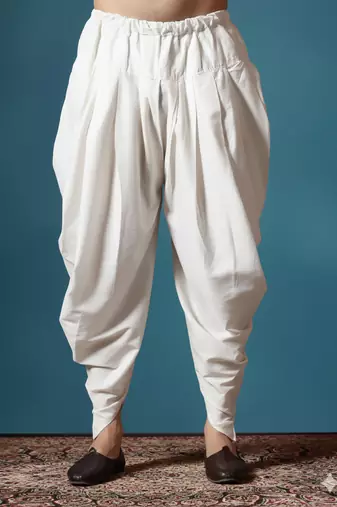 Cream plain dupion silk Dhoti for festive, reception, weddings