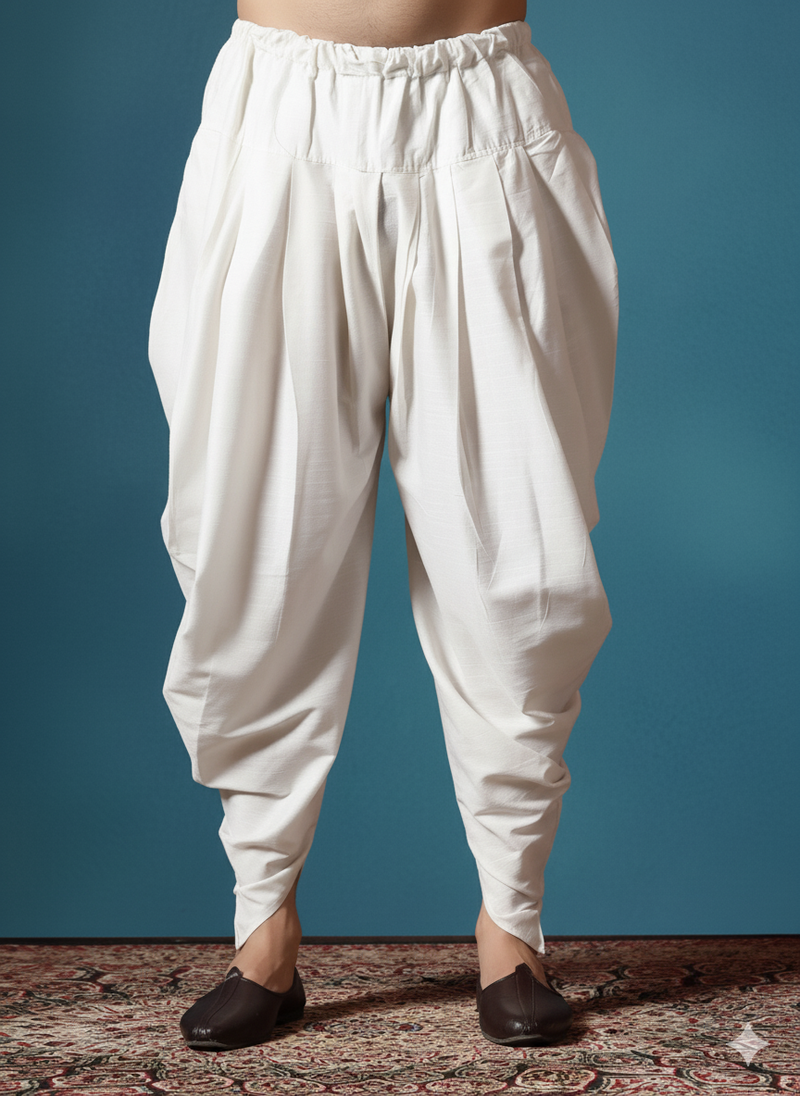 Cream plain dupion silk Dhoti for festive, reception, weddings