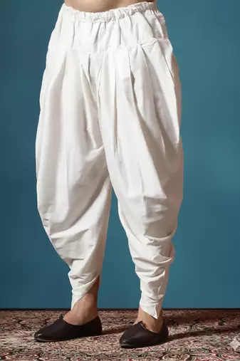 Cream plain dupion silk Dhoti for festive, reception, weddings