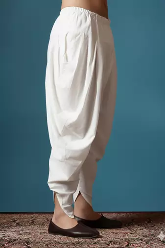 Cream plain dupion silk Dhoti for festive, reception, weddings