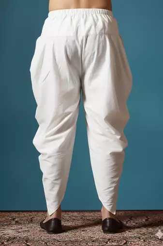 Cream plain dupion silk Dhoti for festive, reception, weddings