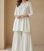 Off white vichitra silk embroidery kurta with gharara