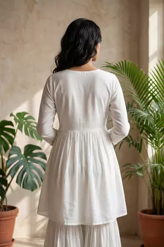Off white vichitra silk embroidery kurta with gharara