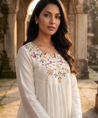 Off white vichitra silk embroidery kurta with gharara 3
