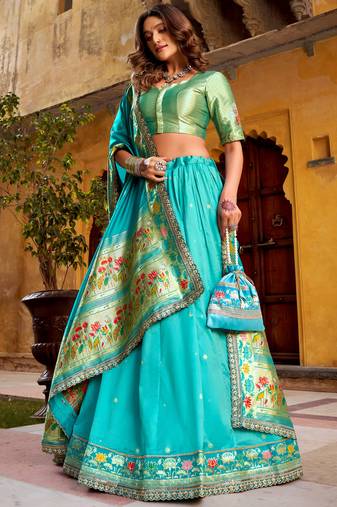 Charming Blue Zari Weaving Silk Bridesmaid Lehenga Choli