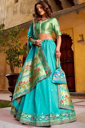blue zari weaving silk lehenga set choli with dupatta