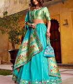 blue zari weaving silk lehenga set choli with dupatta
