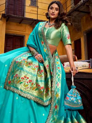 blue zari weaving silk lehenga set choli with dupatta 3