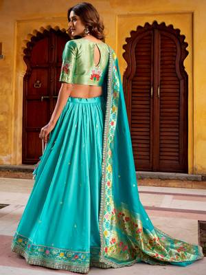blue zari weaving silk lehenga set choli with dupatta 5