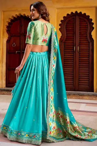 blue zari weaving silk lehenga set choli with dupatta