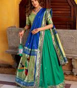 green zari weaving silk lehenga set choli with dupatta