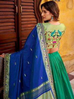 green zari weaving silk lehenga set choli with dupatta 5