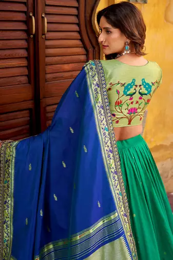 green zari weaving silk lehenga set choli with dupatta