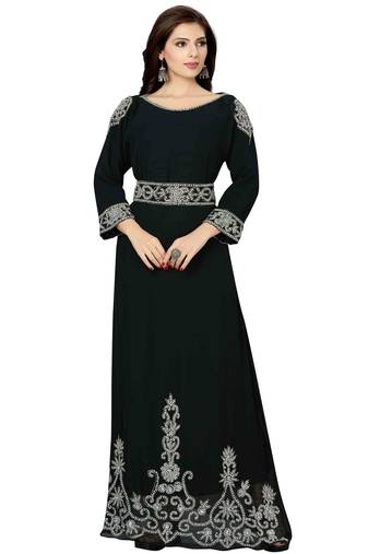 Black silver stone work fancy moroccan kaftan