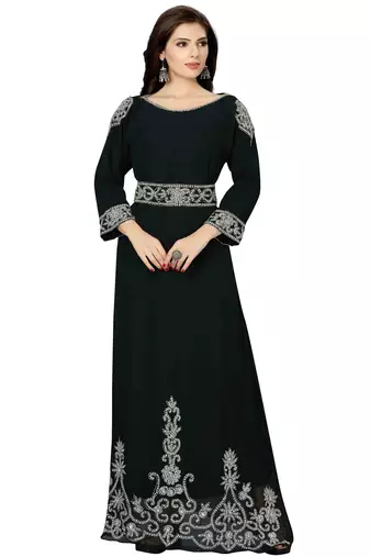 Black silver stone work fancy moroccan kaftan