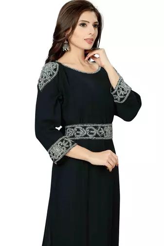 Black silver stone work fancy moroccan kaftan