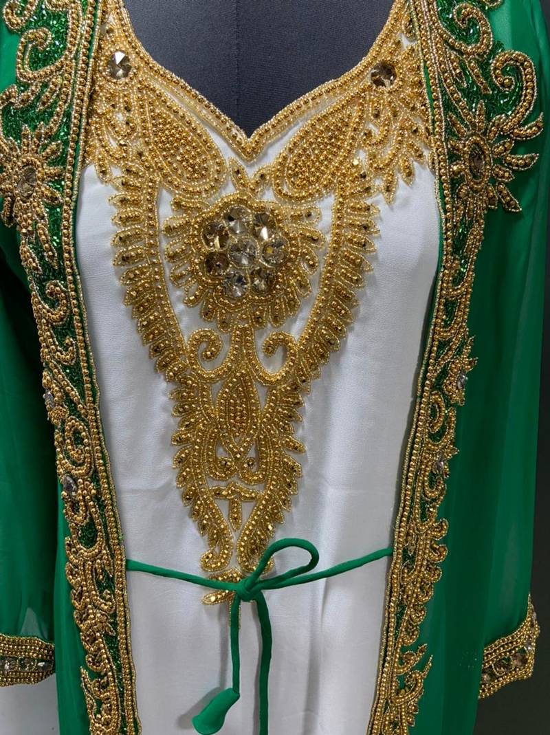 White green jacket style moroccan takchita kaftan