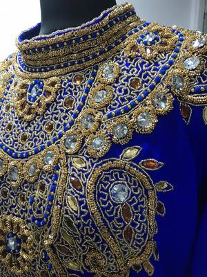 Royal blue fancy beading work farasha kaftan 1