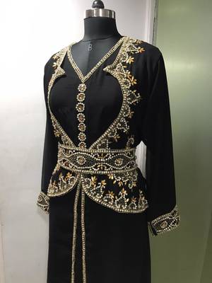 Black gold work fancy jacket kaftan 1