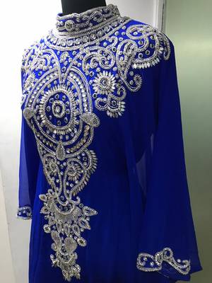 Royal blue heavy crystal stone work farasha kaftan 1