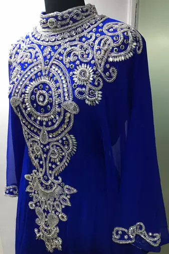 Royal blue heavy crystal stone work farasha kaftan