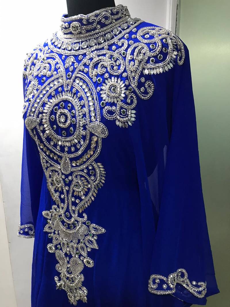 Royal blue heavy crystal stone work farasha kaftan