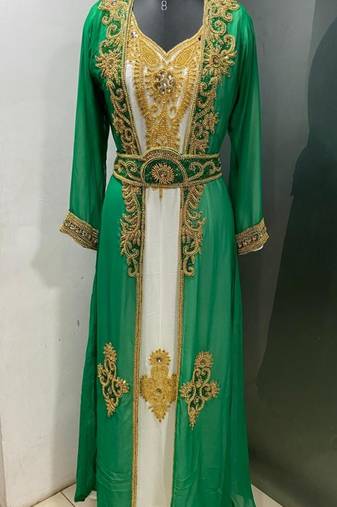 White green jacket style moroccan takchita kaftan