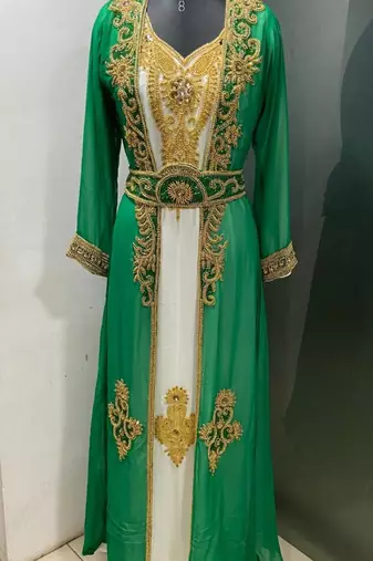 White green jacket style moroccan takchita kaftan
