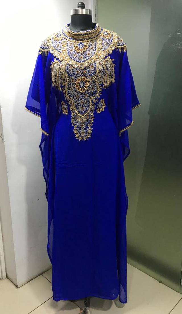 Royal blue fancy beading work farasha kaftan